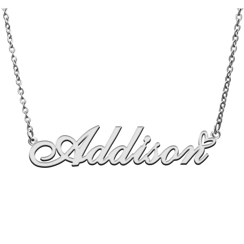 Addison Name with Love Heart Necklace for Women Girl Stainless Steel Jewelry Dainty Nameplate Pendant Mother Valentine Gift