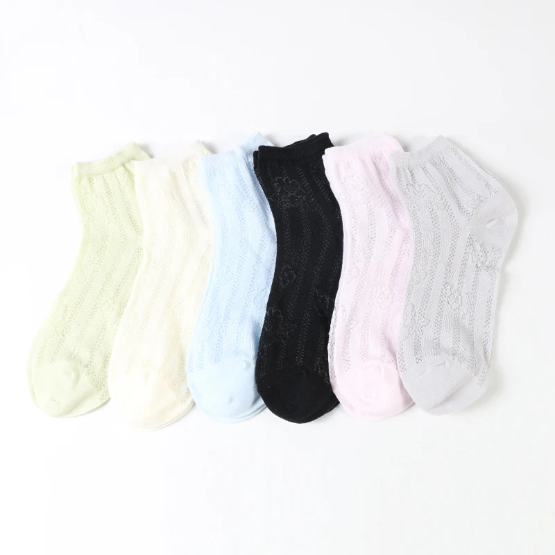 DONGAI 1 Pairs Summer Cutout Socks Breathable Fashion Girls Sock Ankle Socks Solid Color Cotton Shallow Thin Mesh Socks