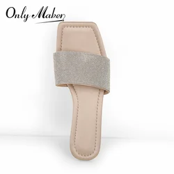 Onlymaker Women Artificial Diamond Flat Sandals Mules For Summer Big Size Sandals