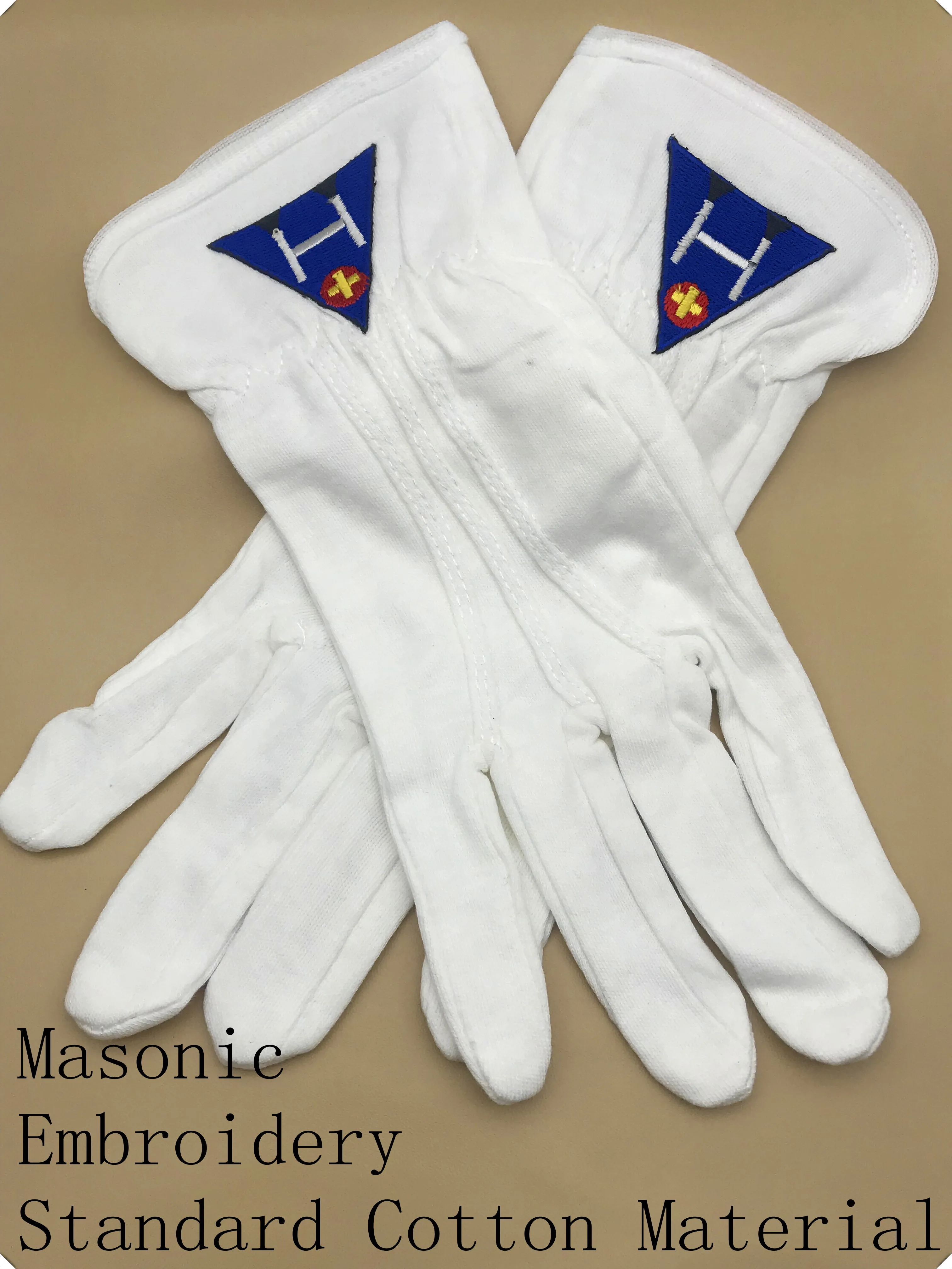 masonic regalia/Masonic Cotton Glove with Blue Embroidered Square & Compass Logo