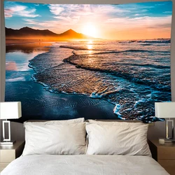 Beautiful Sunset Tapestry The Great Wave Beach Blue Sea Wall Hanging Tapestries Wall Cloth Mat Background Blanket Home Decor