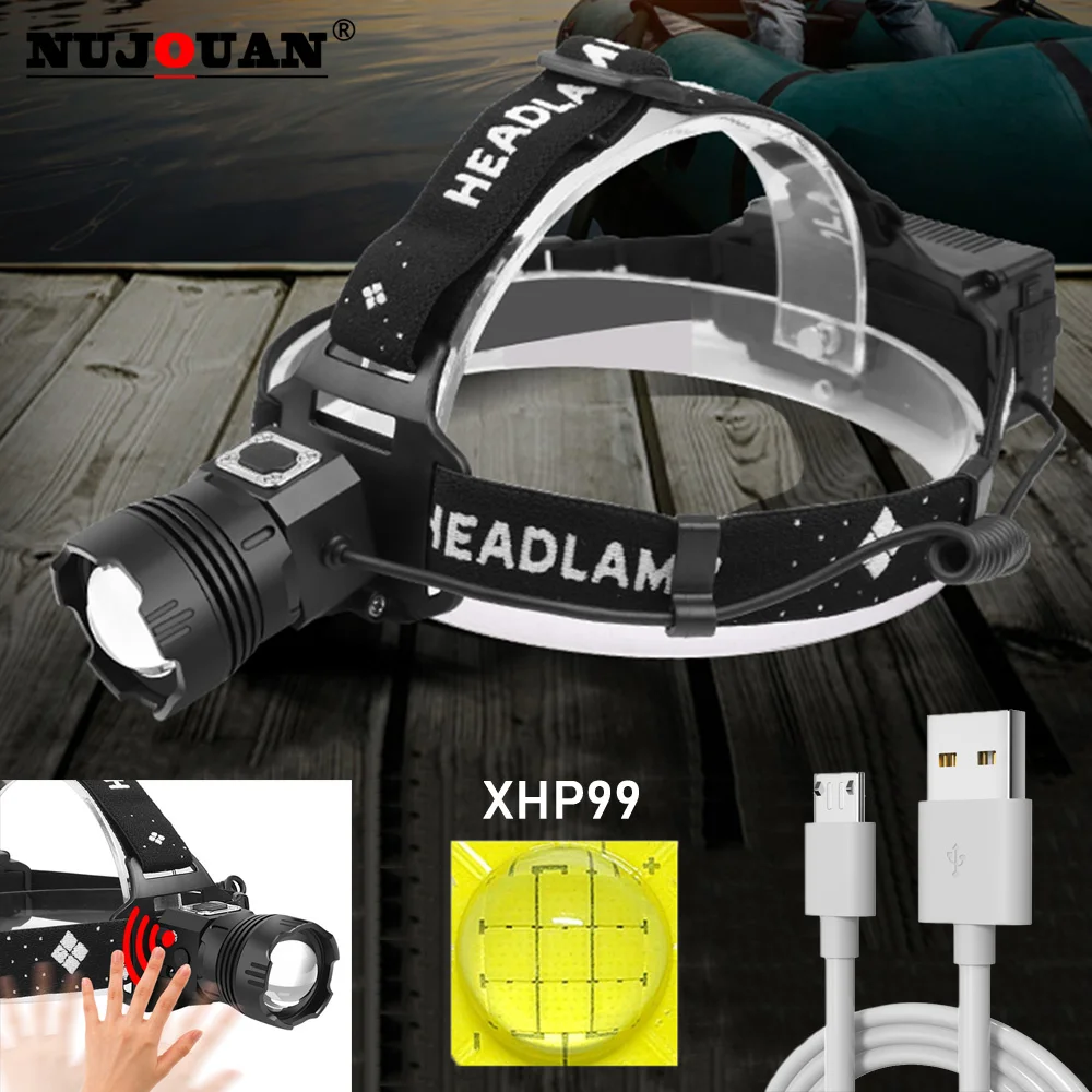 قابلة للشحن الاستشعار LED XHP99 كشافات التكبير الصيد كشافات الشعلة في الهواء الطلق السوبر مشرق مقاوم للماء التخييم الصيد الدراجات الخفيفة