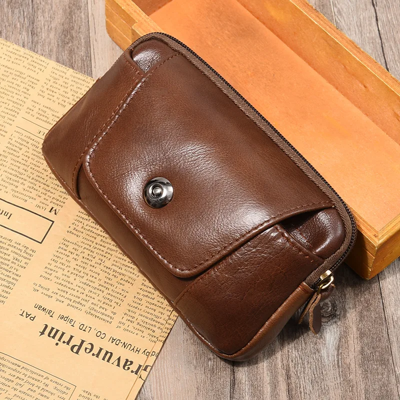 Taobao Hot Selling Men\'s Waist Bag Custom Leather Business Casual Magnetic Buckle Waist Bag Waterproof Phone Bag Factory