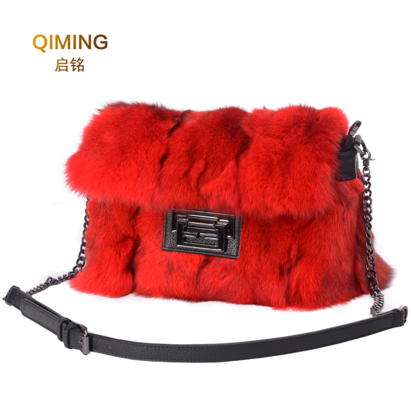 Real Fox Fur Women Handbags Genuine Leather Newest Party Multicolour Bags Fox Fur Ladies hand Shoulder Bag Gift Crossbody Bags