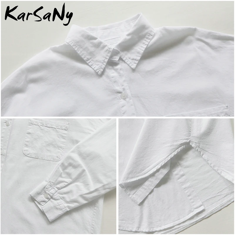 KarSaNy – chemise blanche pour femmes, tunique en coton à manches longues, chemise pour petit ami