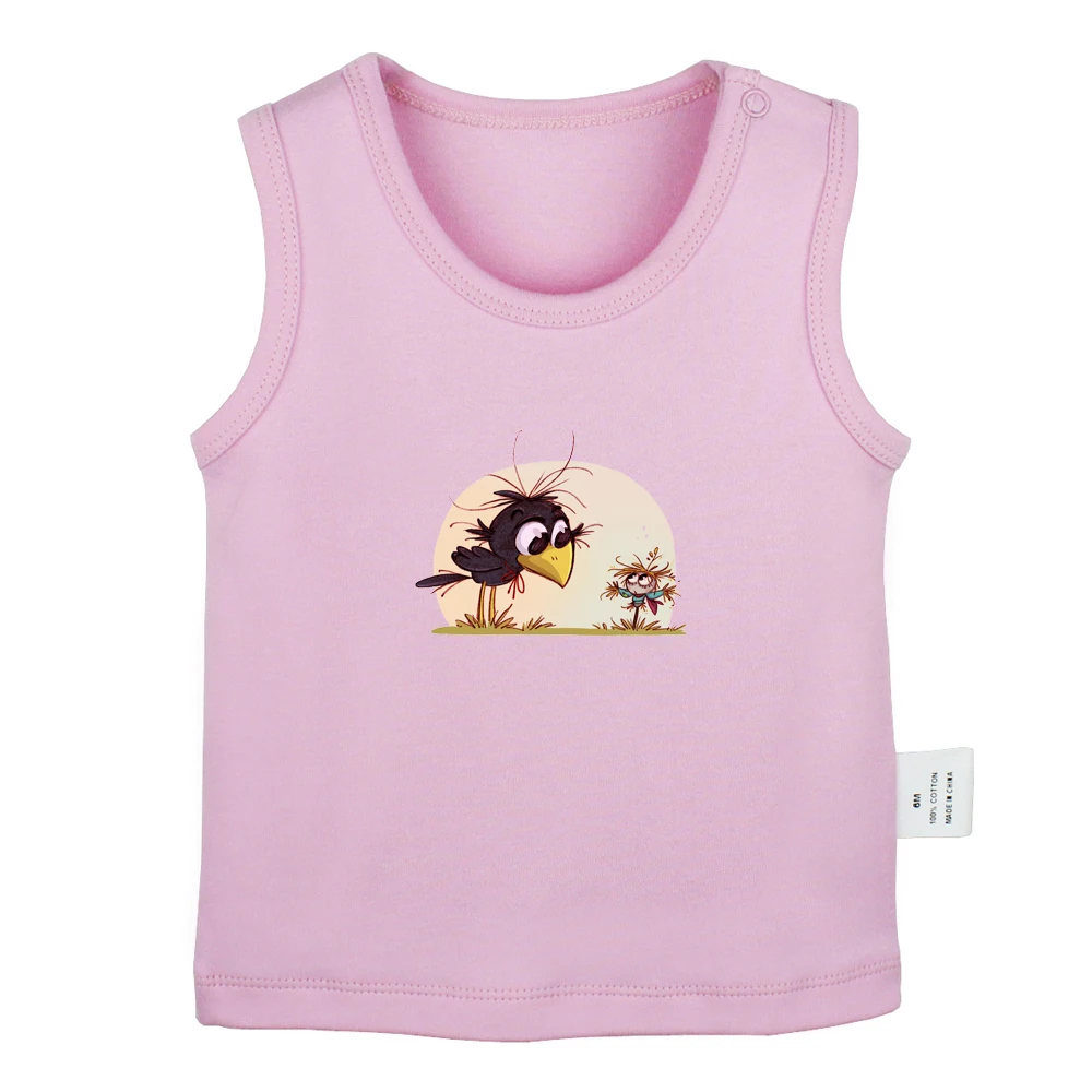 

Cartoon Cute Crow and scarecrow Winking Owl Hummingbird Newborn Baby Tank Tops Toddler Vest Sleeveless Infant Cotton Clothes