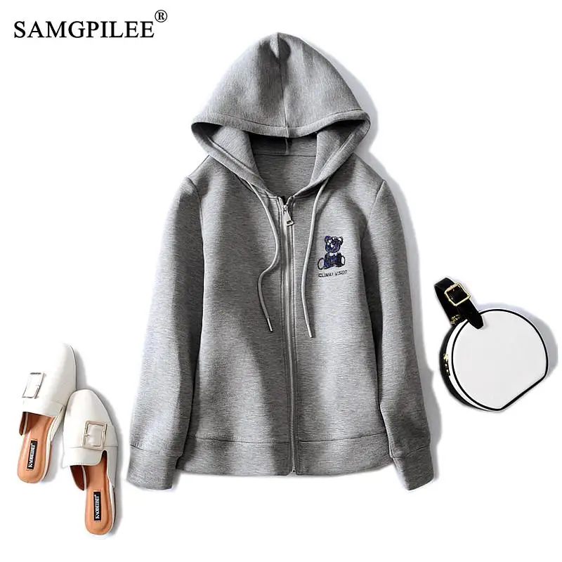 

Hooded Sweatshirts Women 2023 Spring New Loose Casual Cartoon Embroidered Sequins Zipper Cardigan Space Cotton Women Sweatshits