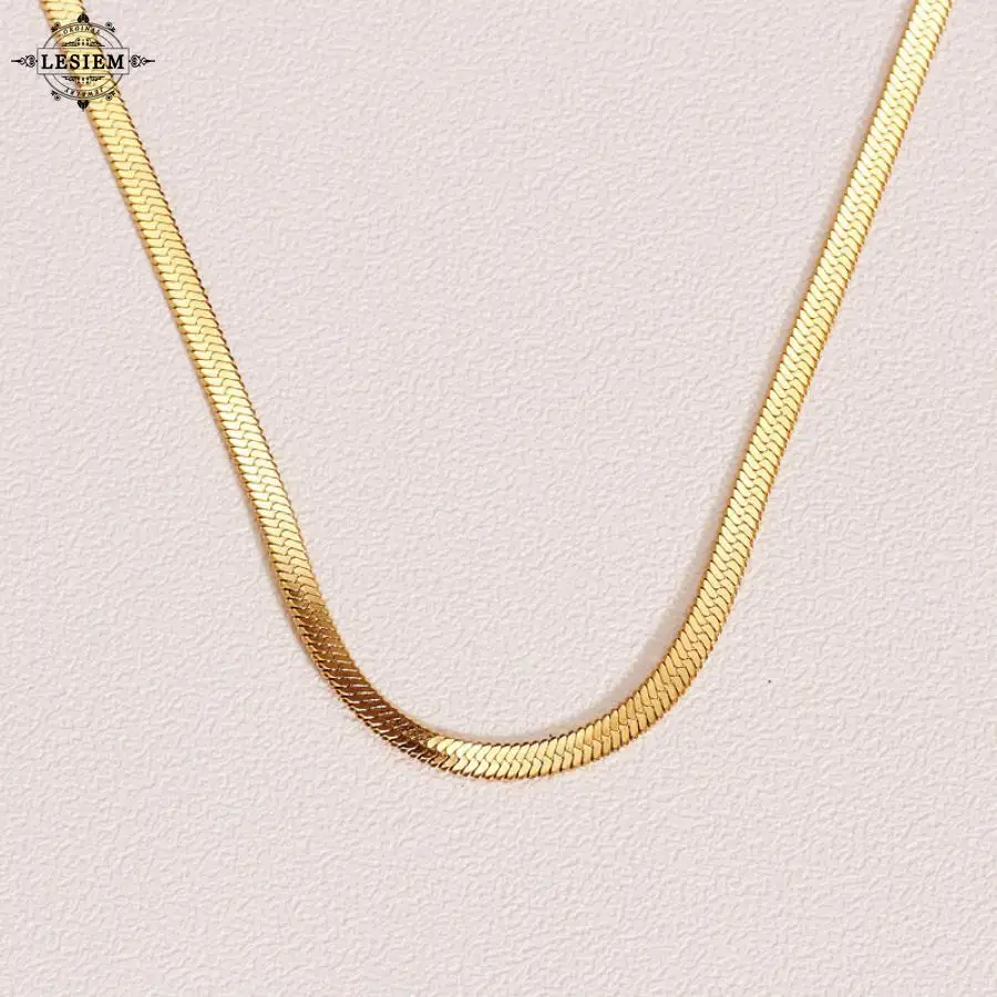 

LESIEM Hot Selling Gold Plated /stainless color 37+11.5CM women necklace women Snake chain vintage necklace Jewelry for women