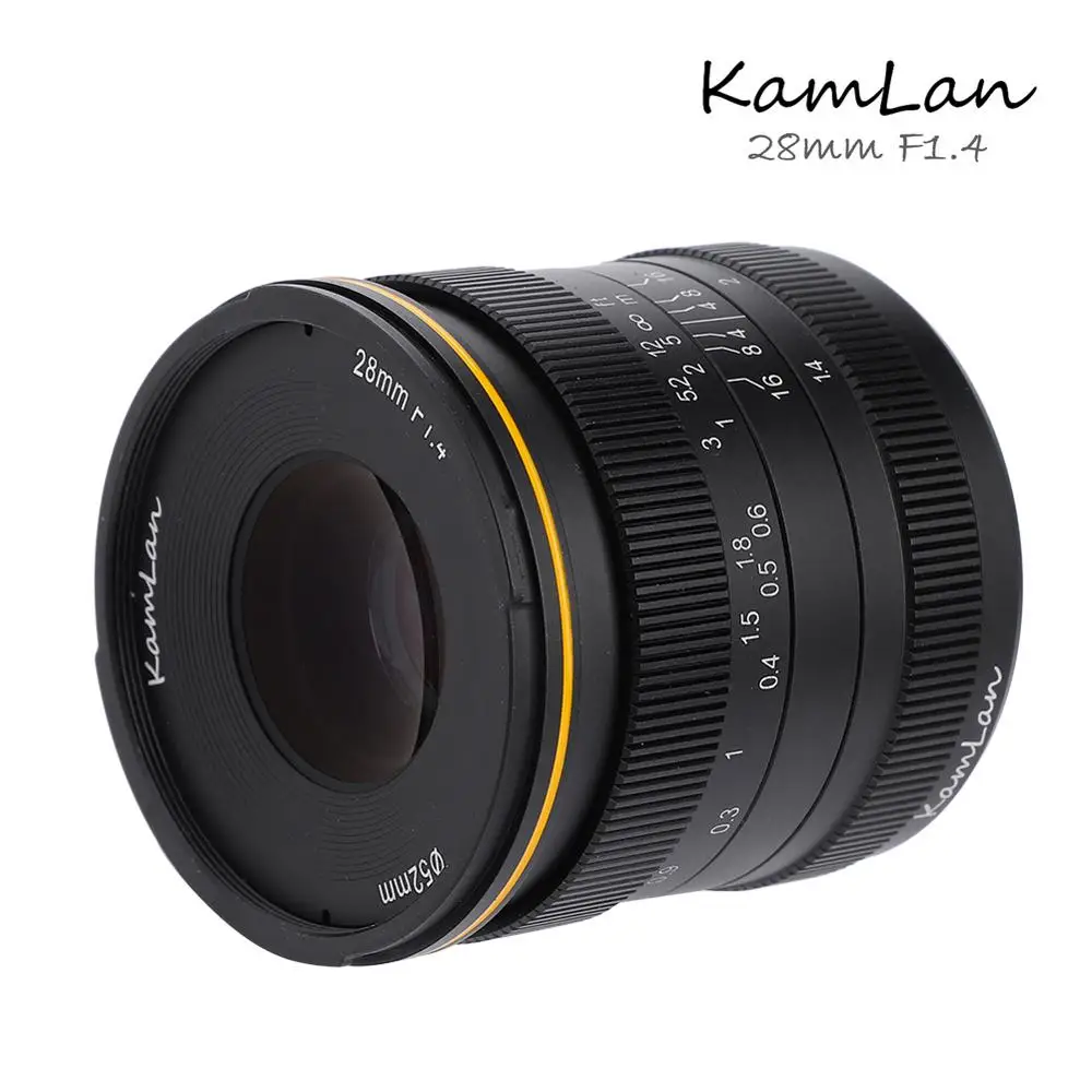 

Kamlan 28mm f1.4 Wide Angle APS-C Large Aperture Manual Focus Lens for Canon M Mount Sony E Fuji X M43 Mirrorless Cameras