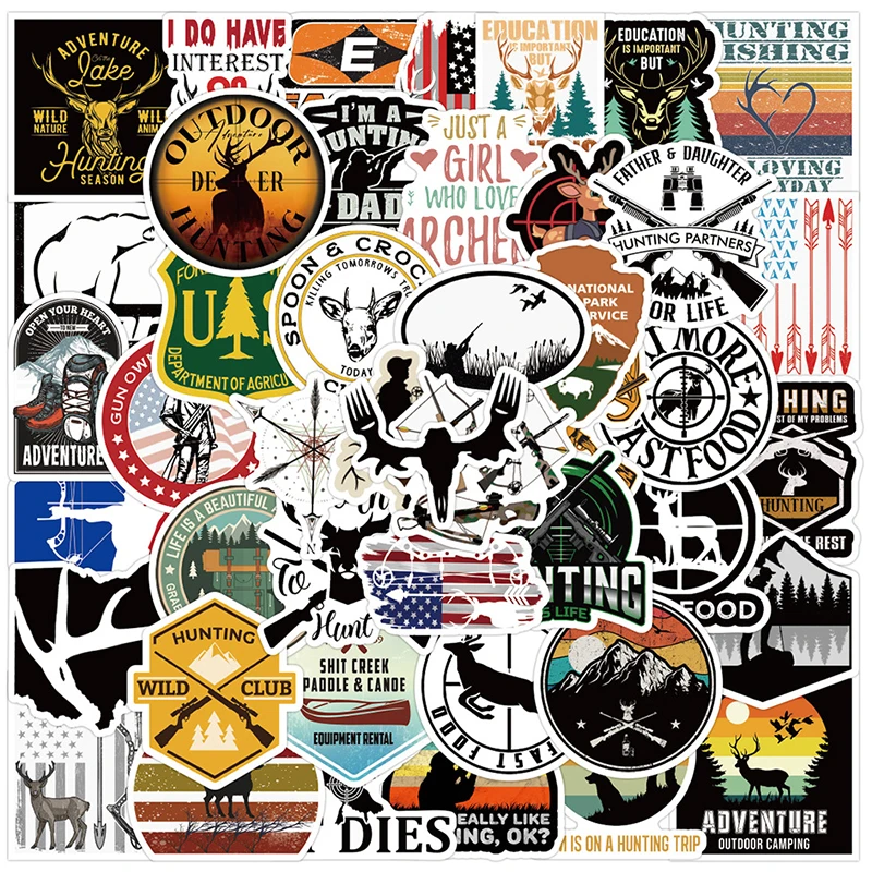 50Pcs/Lot Wholesale Outdoor Hunting Stickers For Luggage Skateboard Laptop Notebook Car Decals Kids Gifts Dropshipping