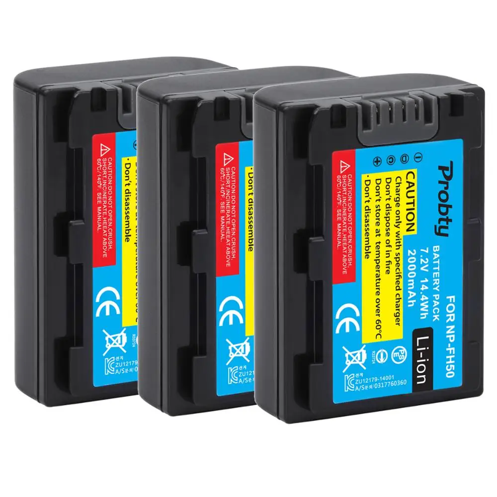 3 Pcs NP-FH50 NP FH50 NPFH50 Rechargeable Battery For Sony A230 A290 A390 DSC-HX1 HX100 HX200 HDR-TG1E TG3 TG5 TG7 Camera