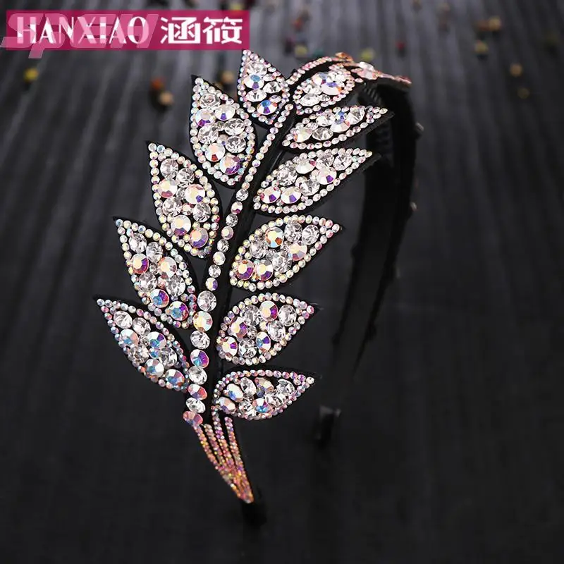 hairband Czech diamond leaves adult headband sweet wide-brimmed toothed hairpin super flash simple fashionable hair accessories