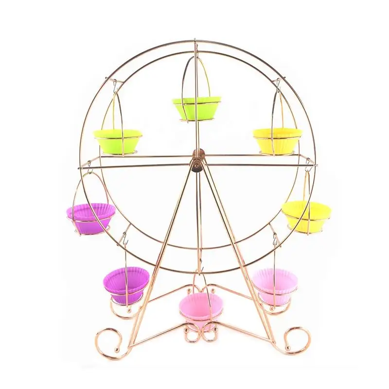 

Rose Gold Ferris Wheel Snack Rack Party Rotatable Pastry Cupcake Holder 8 Cups Silver Cake Christmas Decoration Bar Restaurant