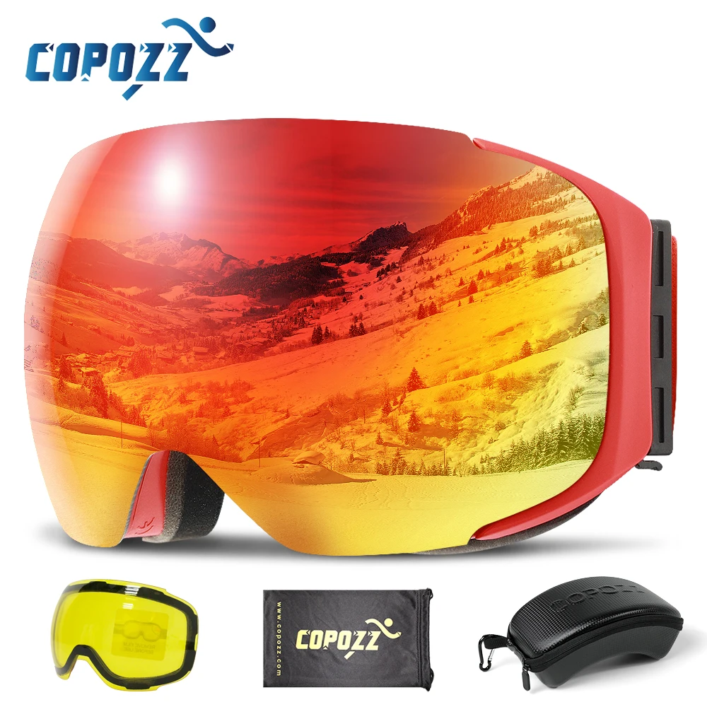 COPOZZ Magnetic Ski Goggles with Quick-Change Lens and Case Set 100% UV400 Protection Anti-fog Snowboard Goggles for Men & Women 