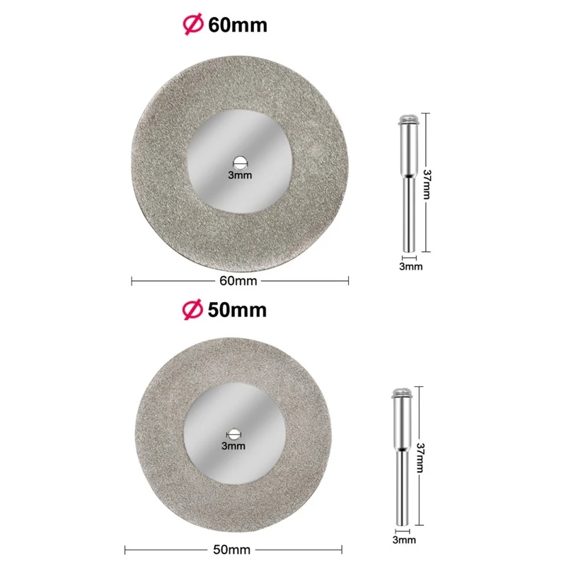 50/60mm Diamond Cutting Disc Grinding Wheel Circular with 3mm Shank Drill Bit Rotary Tool