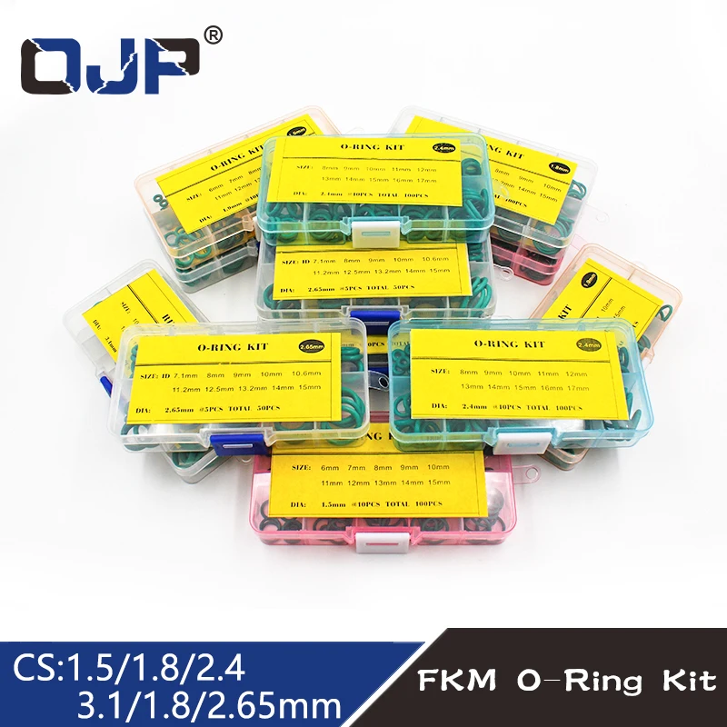 Anillo de goma verde FKM, junta tórica, kit de clasificación, grosor 1,5/1,8/1,9/2,4/2,65/3,1mm