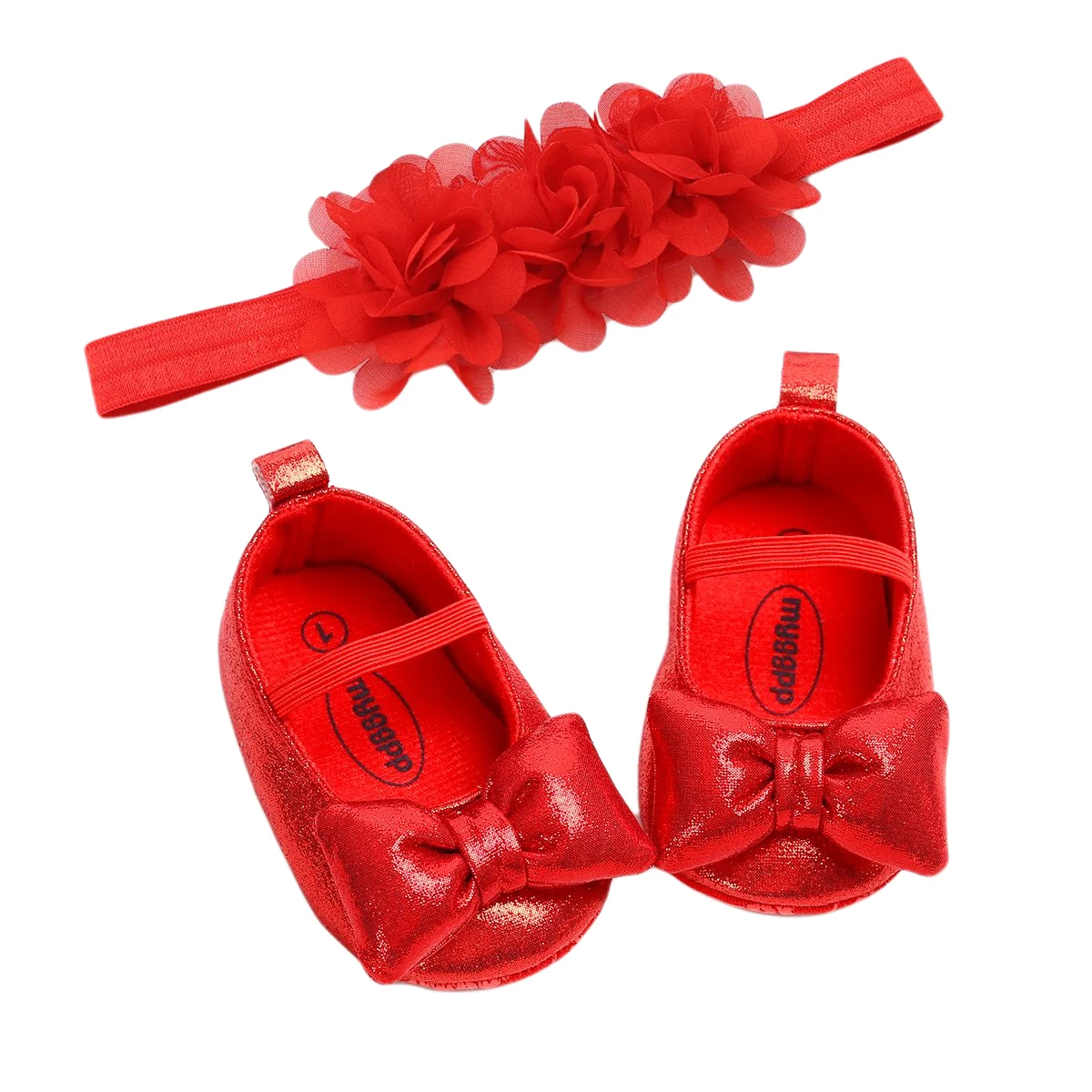 2020新幼児ベビー靴とヘッドバンド子供アンチスリップpuレザー靴 + ソリッドカラーの花帽子ベビー2個服セット