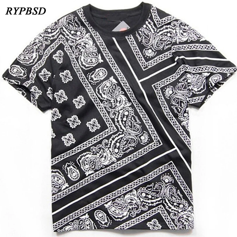 Bandana Men's T-Shirt Summer Short Sleeve Vintage Print Oversized Korean Fashion Harajuku Streetwear Hawaiian Hip Hop Clothes