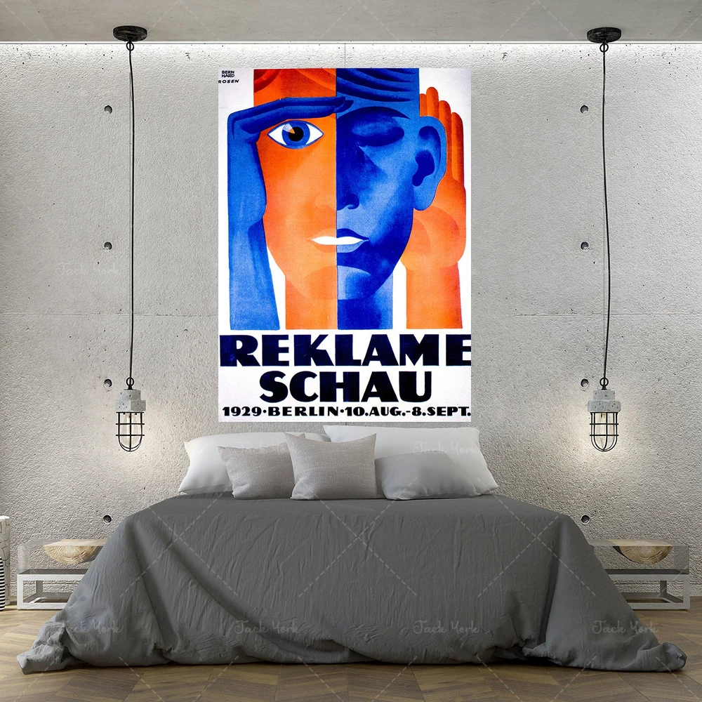 Antique Advertising Print, Bauhaus art exhibition illustrated vintage poster, 1930's vintage poster Germany exhibition