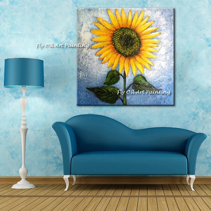 

100% ручной работы на холсте Подсолнухи Картина маслом Современное украшение для дома, картина на стену для украшения офиса