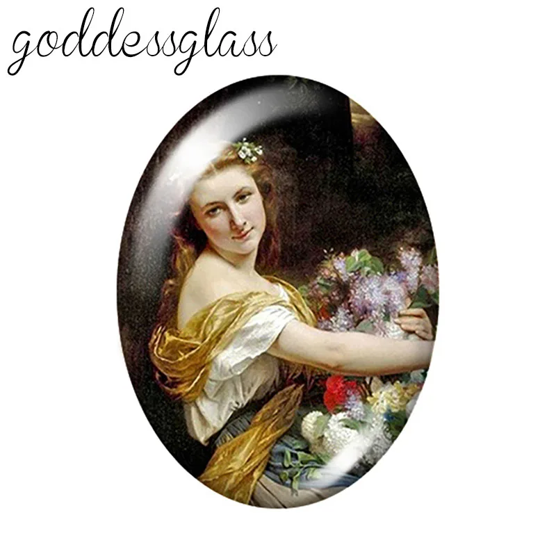 Vintage Lady Oil paintings style 10pcs mixed 13x18mm/18x25mm/30x40mm Oval photo glass cabochon demo flat back Making findings