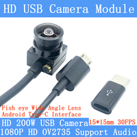 2MP Full HD Fsheye Wide-Angle 30FPS High Speed USB Camera Module 1080P Mini CCTV Webcam Android Type-C Interface Support Audio