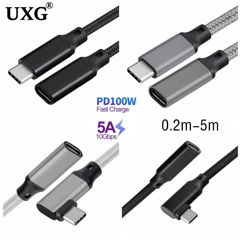 10 gb/s Gen2 USB typu C 3.1 męski na USB-C żeński przedłużacz danych 100W ładowania przedłużacz do przewodów przewód odwracalny projekt 0.2m 1 m 2m