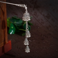 Vintage Silver Color Indian Bells Hairpin For Women Ethnic Pearl Tassel Pendant Hair Sticks Hair Jewelry