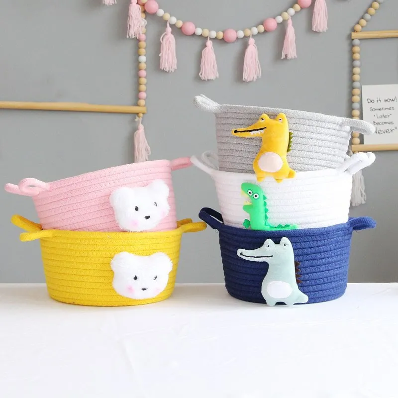 

INS Cotton Rope Storage Baskets Cartoon Animals Storage Box Baby Dirty Clothes Laundry Basket Woven Kids Toys Sundries Organizer