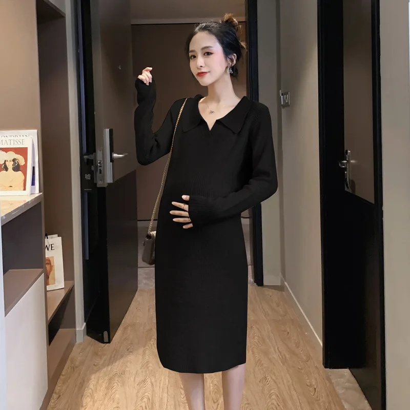 Autumn Winter Knitted Maternity Dress  Elegant Clothes for Pregnant Women Slim Pregnancy Clothing Drop Shipping