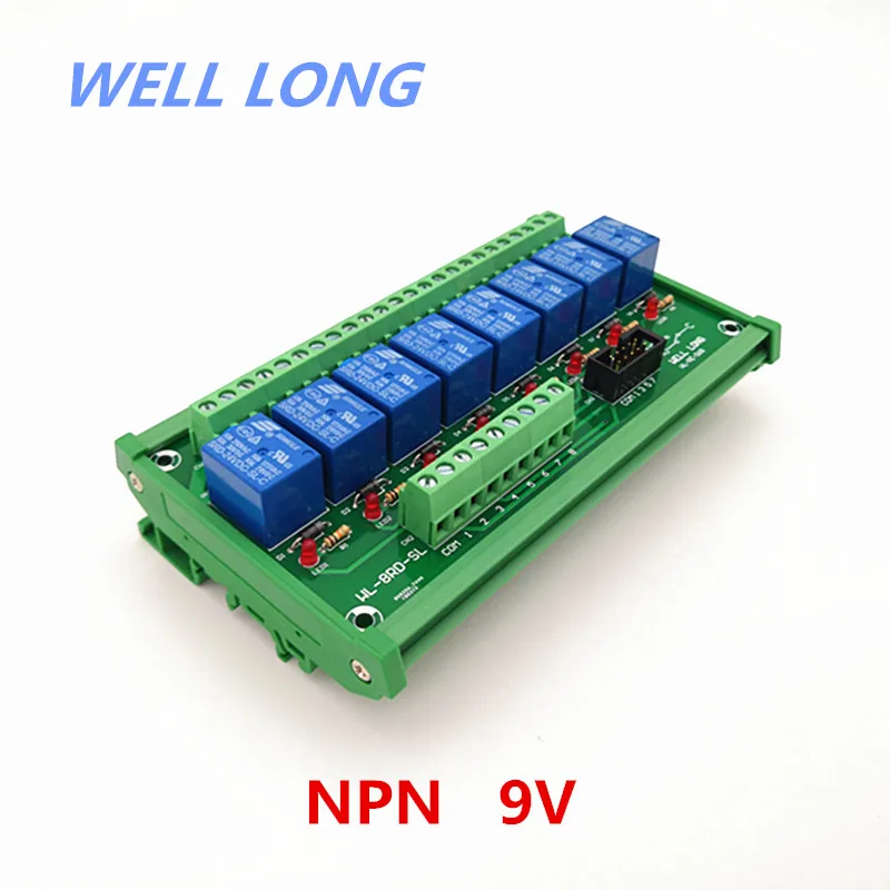 

DIN Rail Mount 8 Channel NPN Type 9V 10A Power Relay Interface Module,SONGLE SRD-9VDC-SL-C Relay.