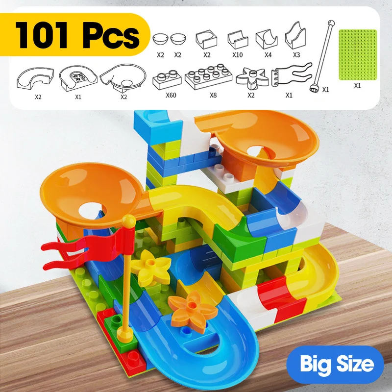Marmor-Rennbahn mit großen Bausteinen, Kugelbahn, Trichterrutsche, DIY-Bausteine, Spielzeug für Kinder, Geschenke – Detail 20