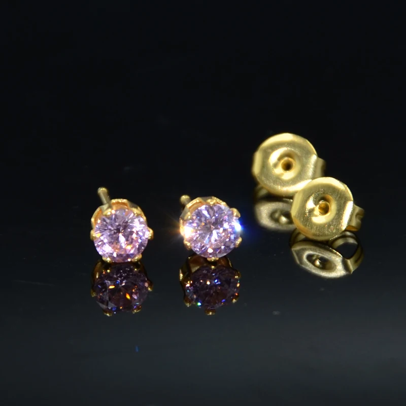 Pair 24K Plated Gold Birthstone CZ Gem 316L Surgical Steel Ear Helix Tragus Cartilage Stud Earring Ear Studs Piercing Jewelry