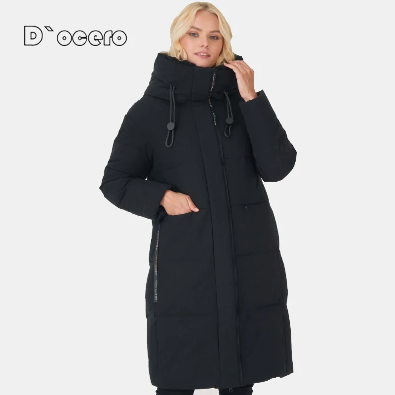 D`ocero 2022 Women Winter Coats Simple Fashion Long Down Jacket Female Parka Warm Large Size Quilted Coat Hooded Outerwear