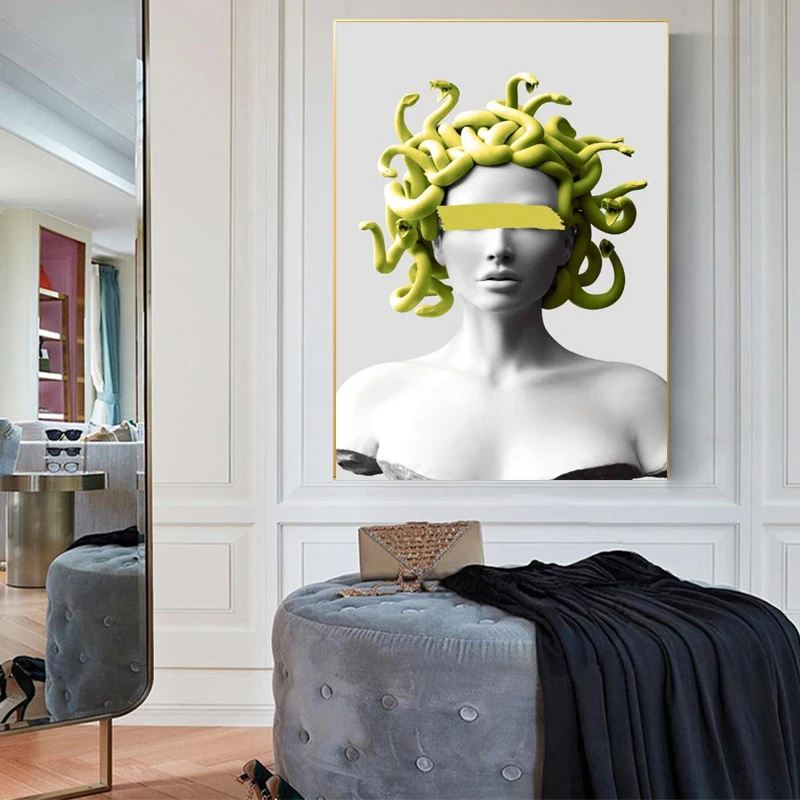 Canvas Painting Vaporwave Sculpture Of Medusa Canvas Art Posters Graffiti Art On the Wall Art Cover Face of Medusa Pictures