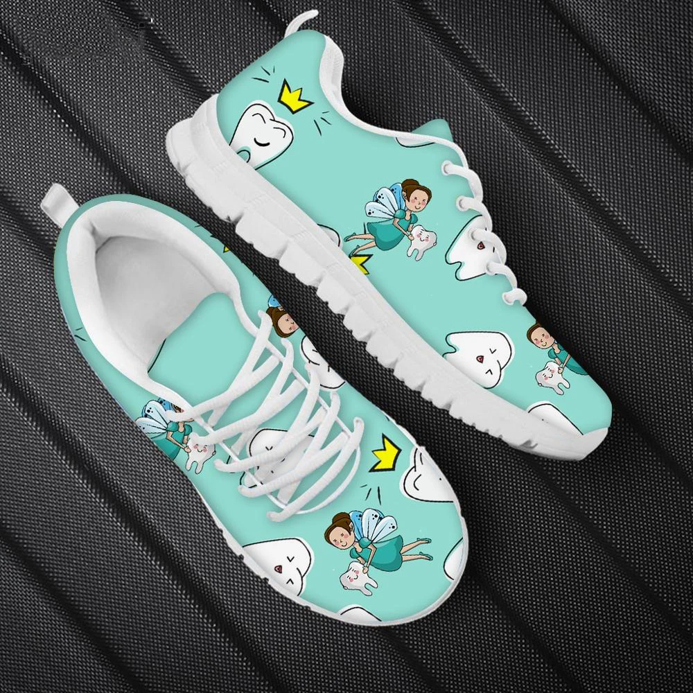 

Cartoon Tooth/Dental Fairy Print Woman Flats Ladies Sneakers Spring/Autumn Lace Up Sport Jogging Shoes Casual Shoes For Women