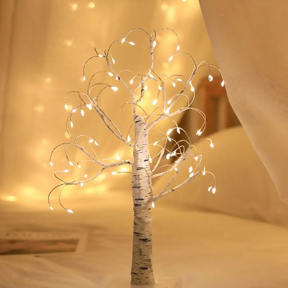 LED Firefly Tree Lights Bonsai Bedroom Desk Top Table Lamp Decoration Touch Branches Home Party Holiday Warm Light