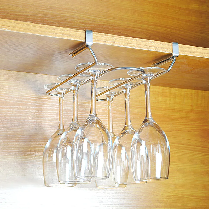 

Wine Glass Holder Stainless Steel Hanging Wine Cup Holder Goblet Storage Racks Shelf Hanger Home Bar Organizer Free Installation