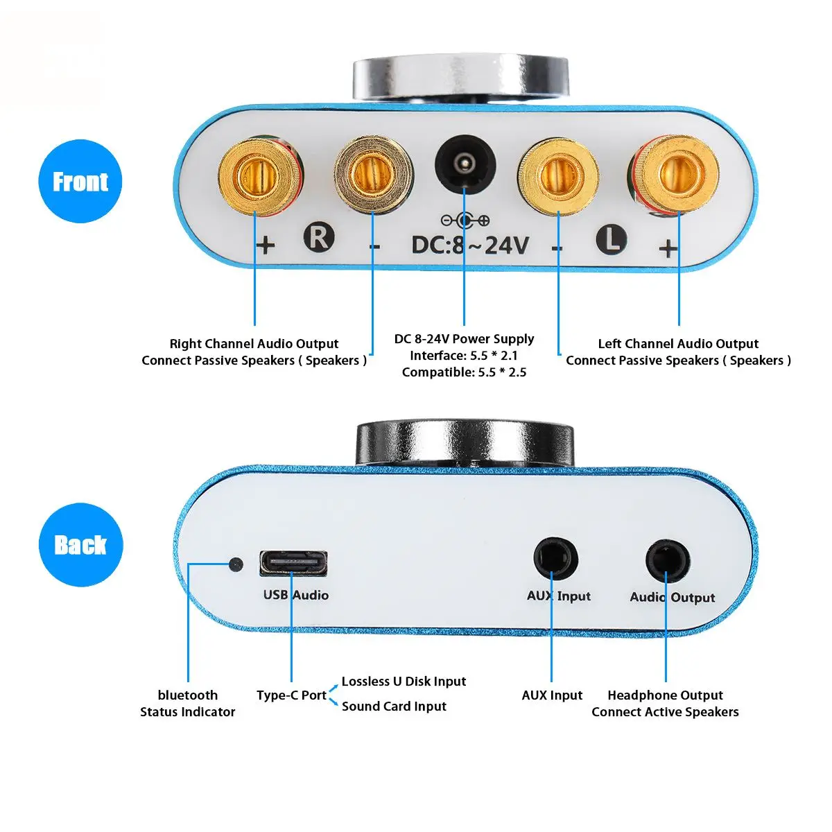 200W+200W 12V/24V Mini bluetooth 5.0 HiFi Digital Amplifier Stereo Audio 2.0 Channel Sound Amplifiers Power Amp for Home Car