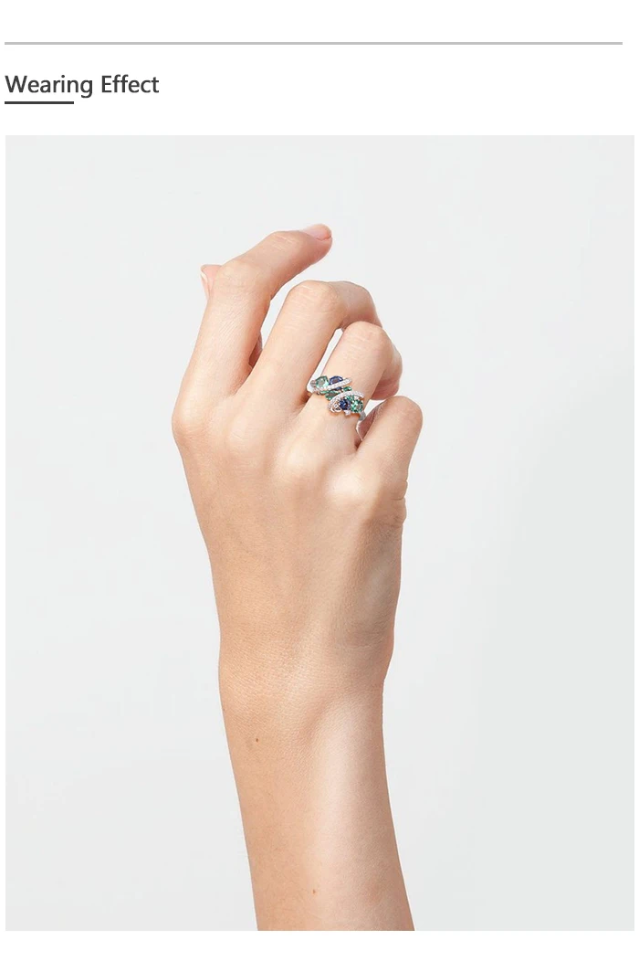SANTUZZA 925 Sterling Silber Ringe für Damen, grün-blaue Spinell- und weiße CZ-Edelsteine, originale Ringe, Hochzeitsgeschenke, edler Schmuck – Detail 3