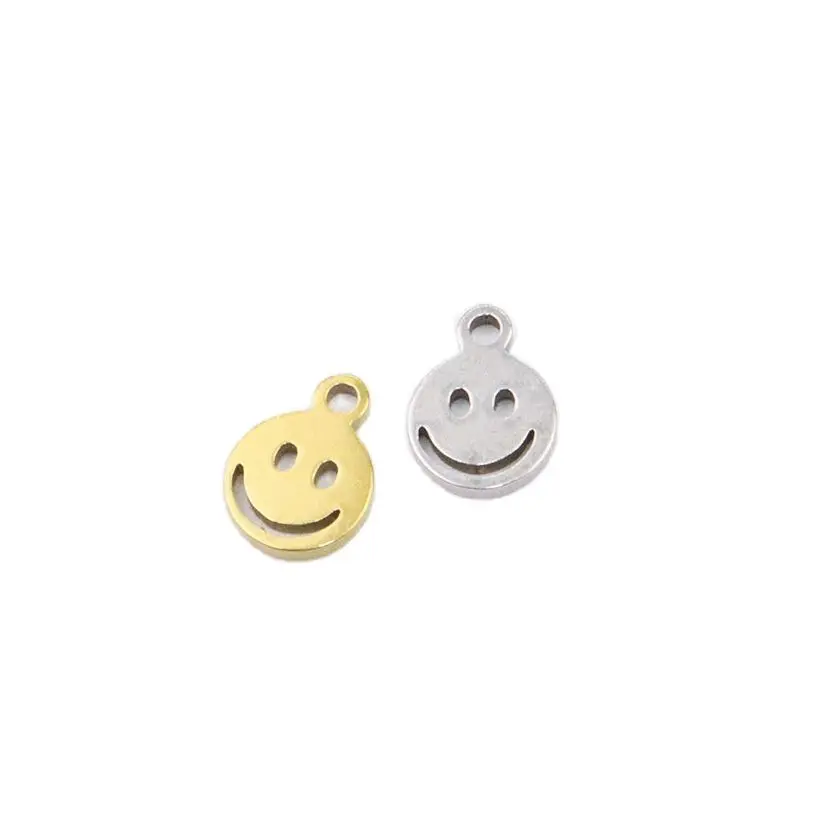 10pcs 8mm Stainless Steel High Quality Smile Charms Pendant DIY Necklace Earrings Bracelets Unfading Colorless 2 Colors