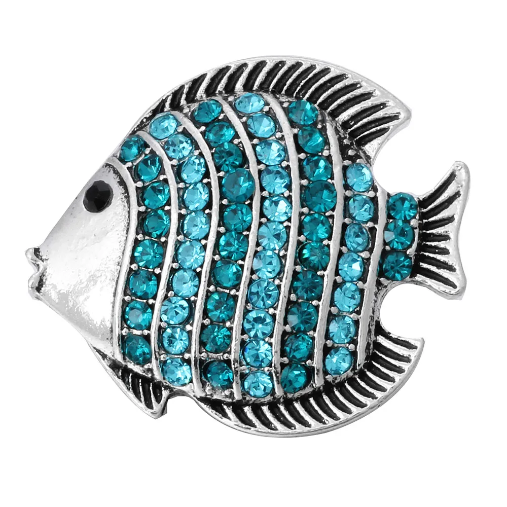 6pcs/lot New Fish Snap Button Accessories Fit 18mm DIY Snap Bracelet Rhinestone Buttons Jewelry ZA1340