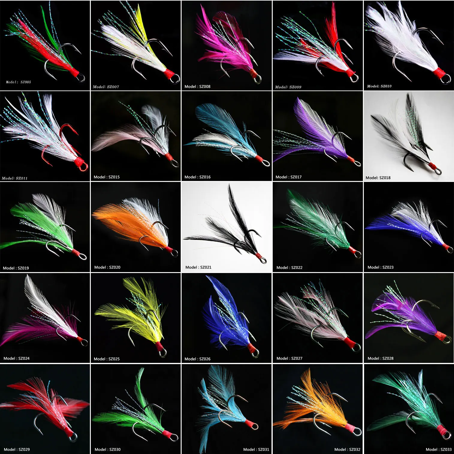 Anzuelos de pesca con plumas, 5 piezas, 4, 2, 1-0, 2-0, 3-0, color negro