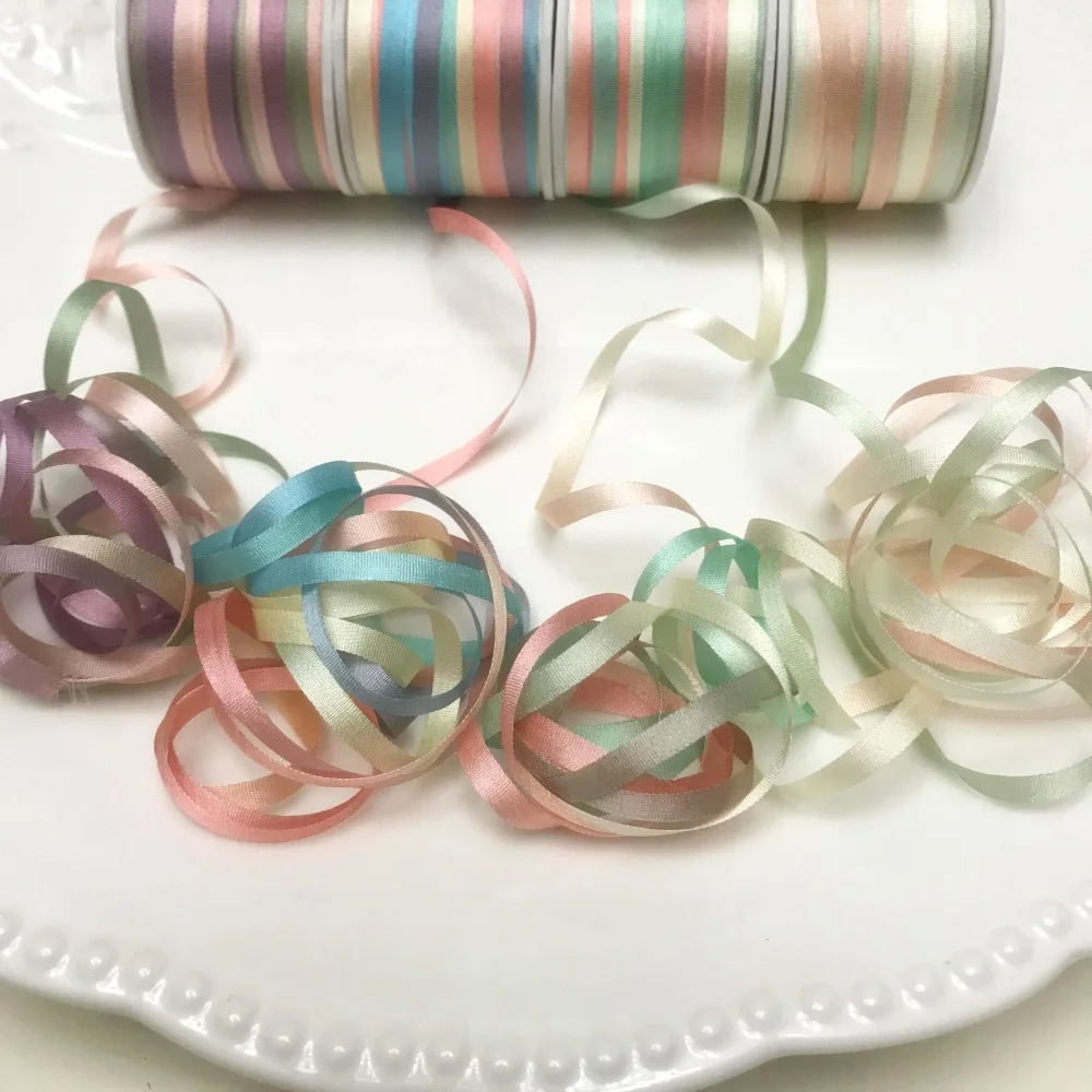 4mm,7mm,variegated color 100% real pure silk thin taffeta silk ribbon for embroidery handcraft project,gift packing,high quality