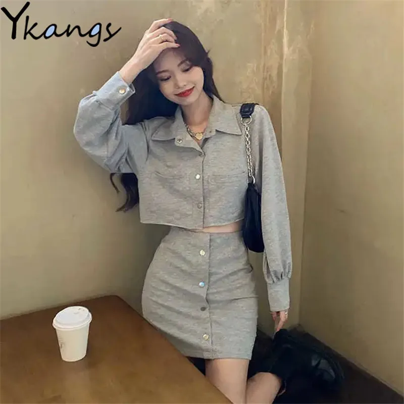 

New Temperament Casual Women Suits Korean Style Short High Waist Bag Hip Skirt Two-piece Suit 2021 Outdoor Fashion Sports Suit