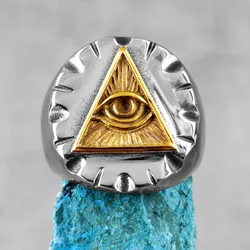 Freemason Illuminati Triangle Masonic Stainless Steel Mens Rings Punk for Male Boyfriend Biker Jewelry Creativity Gift Wholesale