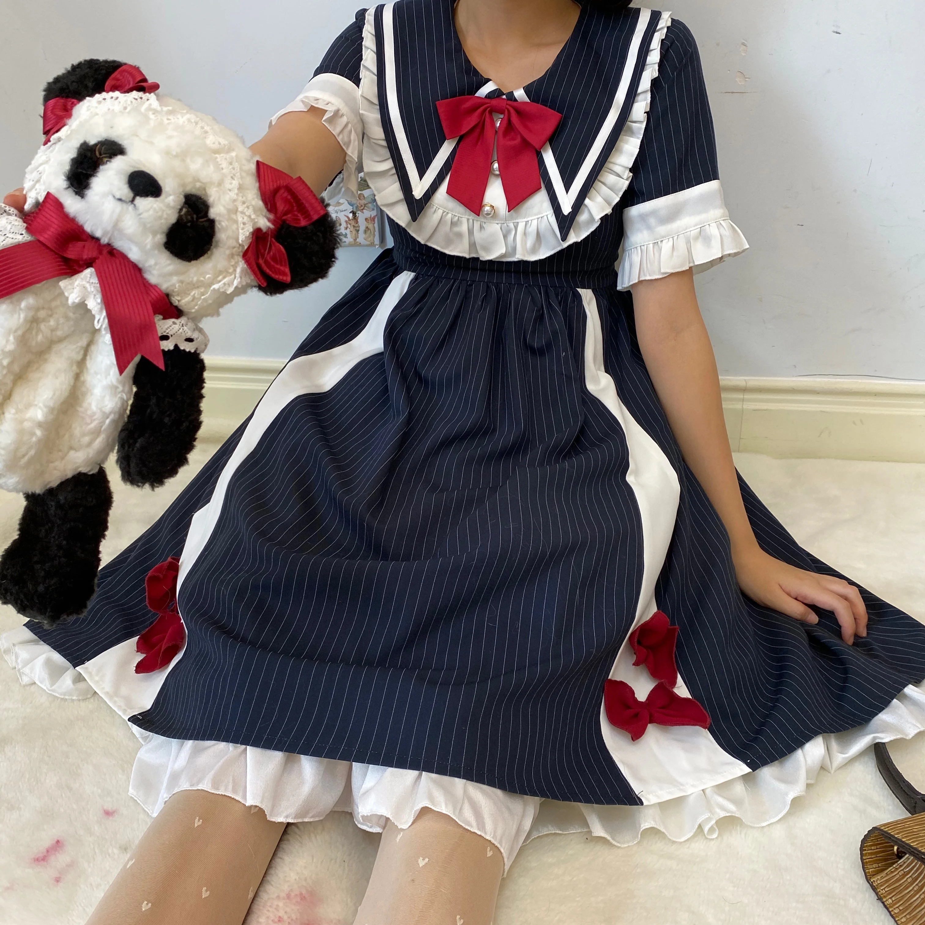 Principessa dolce lolita Jk stile uniforme retrò marinaio peter pan colletto vita alta abito vittoriano kawaii ragazza gotica lolita