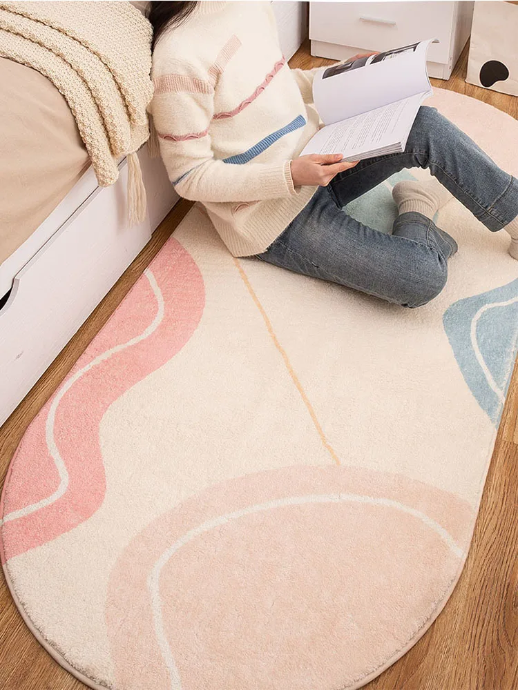 Oval Bedroom Carpet Fluffy Bedside Rugs Plush Floor Girl Pink Area Rug Shaggy Living Room Kids Carpets Play Mats Nordic Ins Rugs