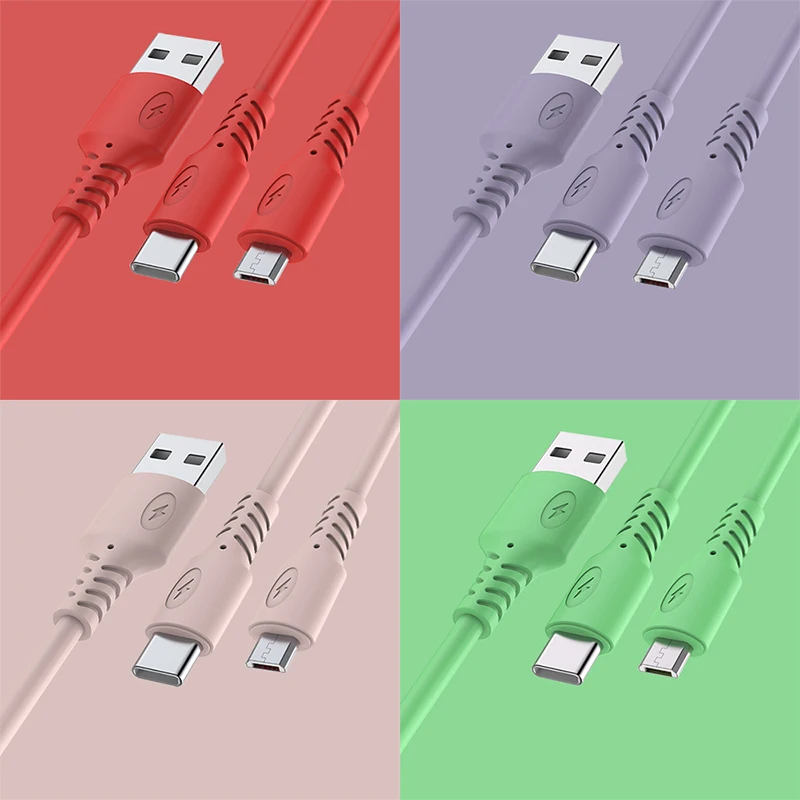 Micro USB Type-C Cable 2 in 1 USB Cable Fast Charging  Wire for Huawei xiaomi Quick Charge Wire Cord Color Liquid Silicone Cable