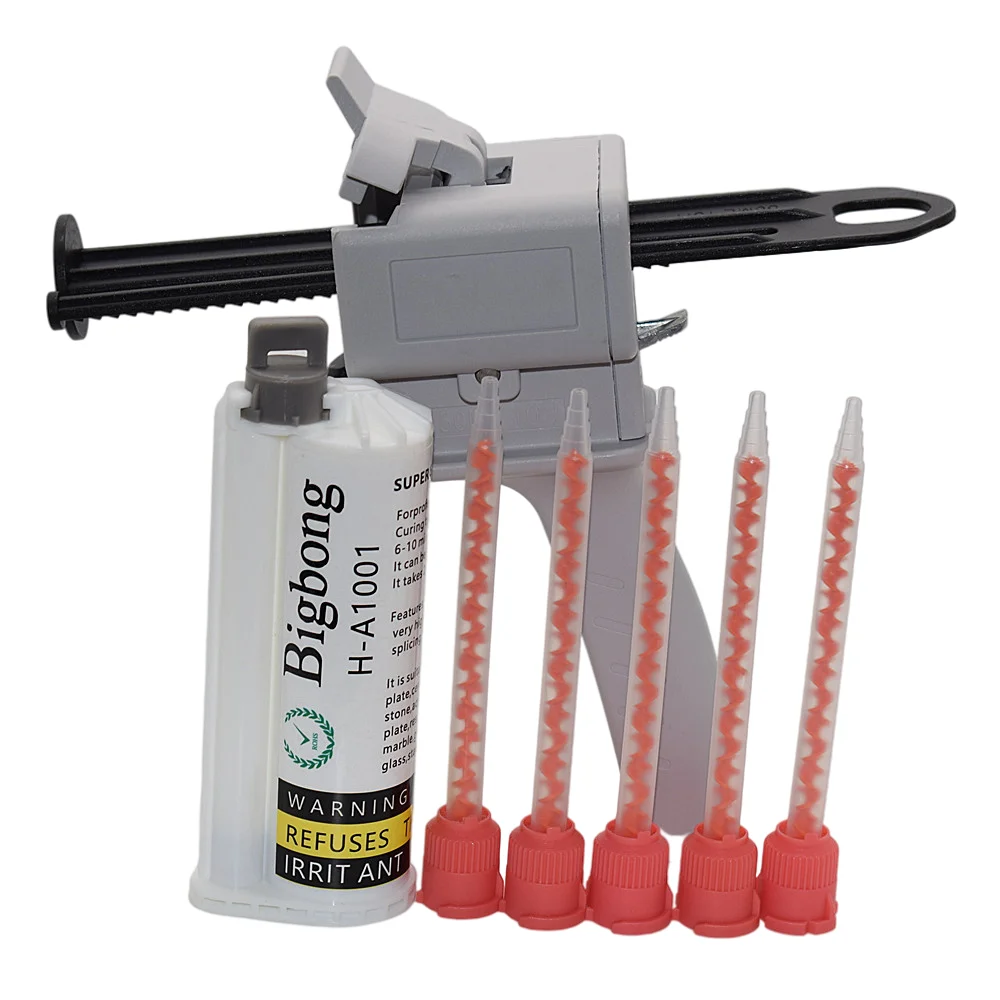 

White 10:1 AB Glues Strong Adhesive 50ml Glue Adhesive and 10:1 Caulking Gun 50ml AB Glue Gun with 5pc 10:1 Static Mixing Nozzle